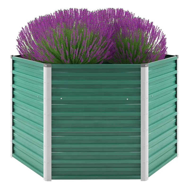 strat inaltat de gradina, verde, 129x129x77 cm, otel galvanizat