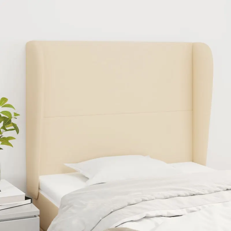 Tablie de pat cu aripioare, crem, 103x23x118/128 cm, textil