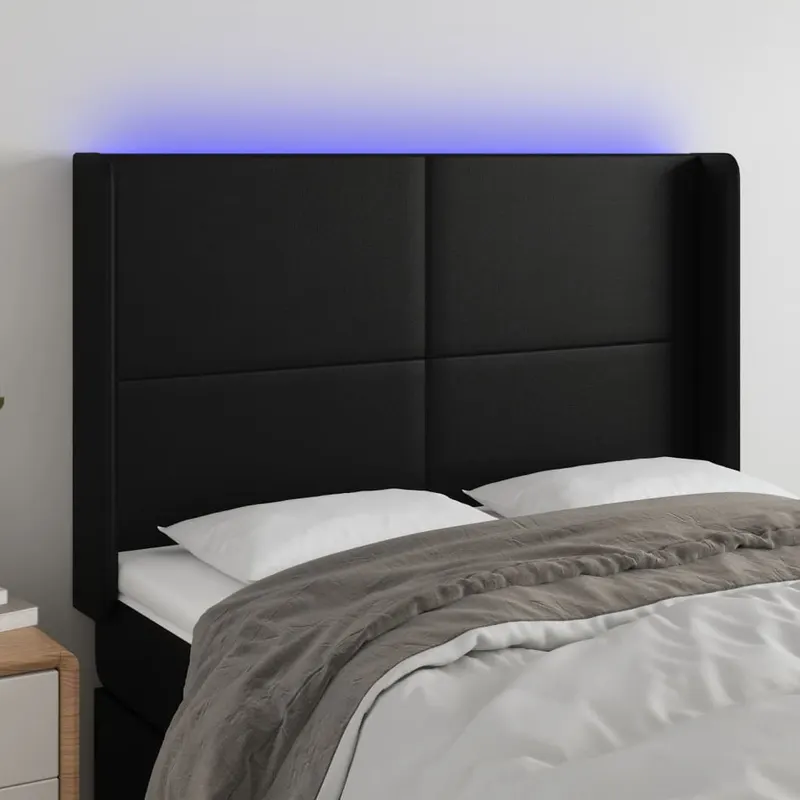tablie de pat cu led, negru, 147x16x118/128 cm, piele ecologica
