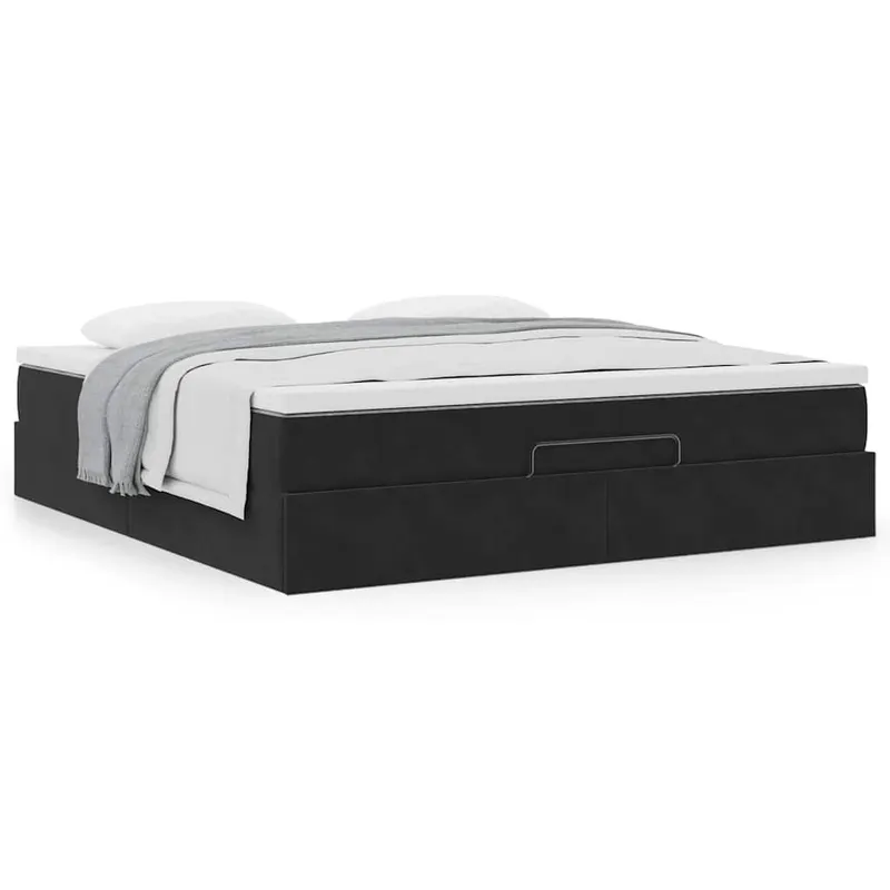 cadru de pat otoman cu saltea, catifea neagra 180x200cm