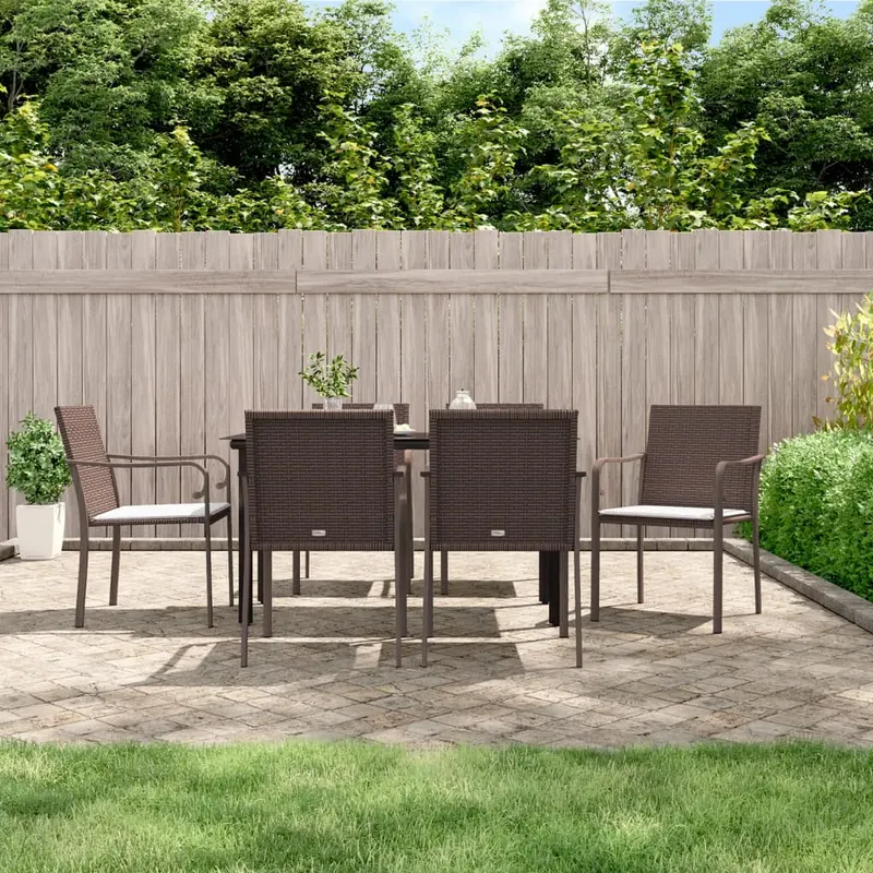 set mobilier de gradina cu perne, 7 piese, poliratan si otel
