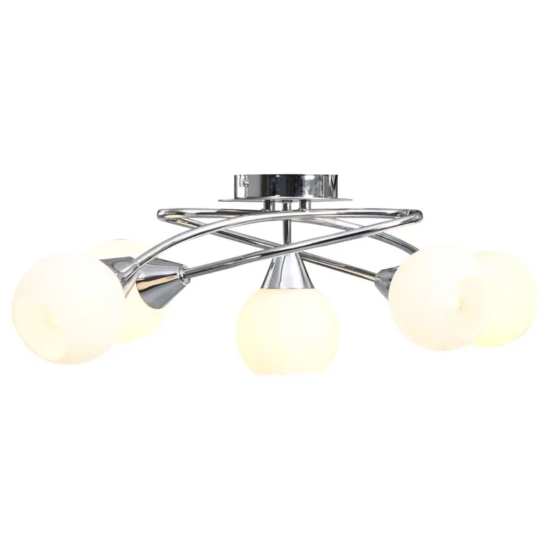 lustra cu abajururi din ceramica, 5 becuri e14, alb, glob