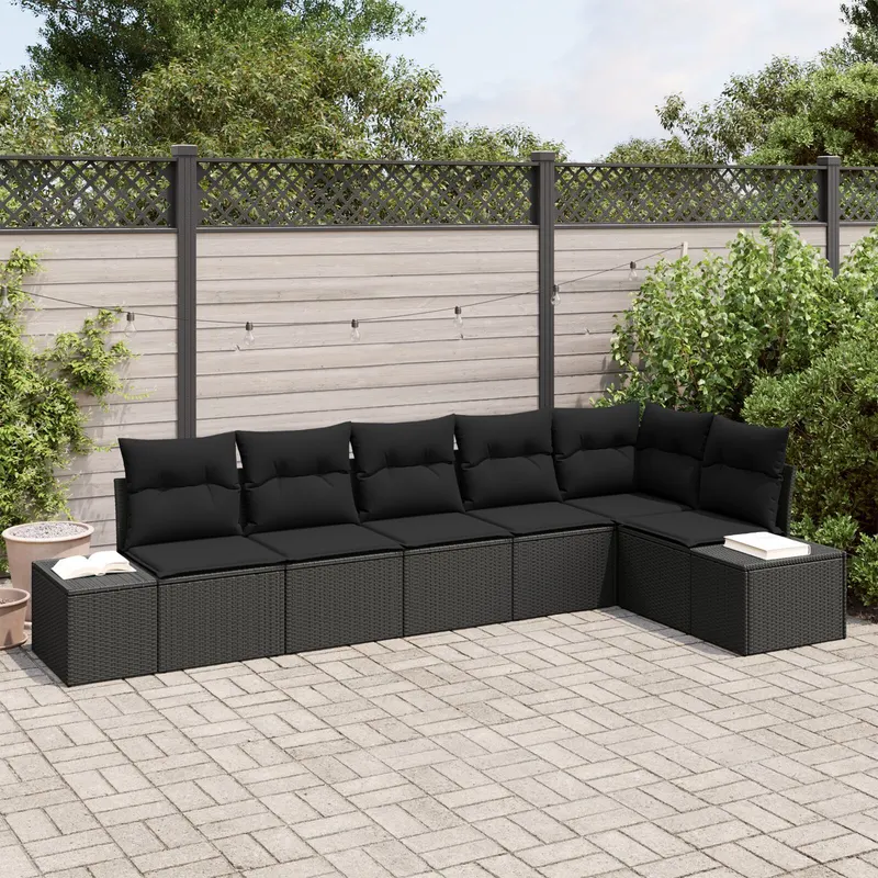 set de canapea pentru gradina cu perne negru poliratan