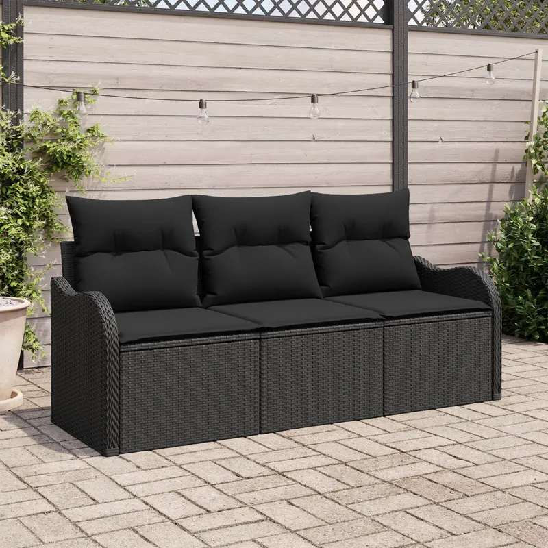 set de sofa de gradina de 3 piese cu perne negru poliratan