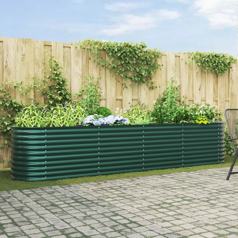 Pat ridicat pentru gradina , verde, 400x80x81 cm, din otel galvanizat