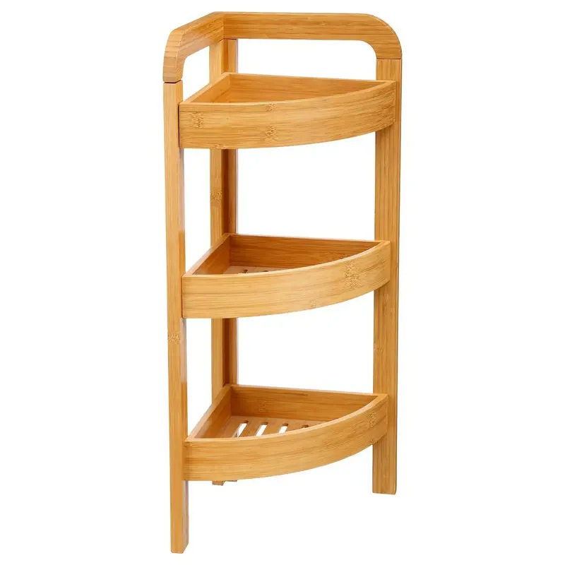 Etajera colt bambou 3 rafturi bambus natural, 23x23x61 cm, design compact, bej