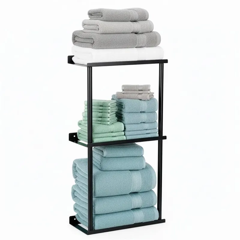 Raft metalic prosoape finisaj mat accesorii montaj incluse, 25x16x76 cm, design compact, negru