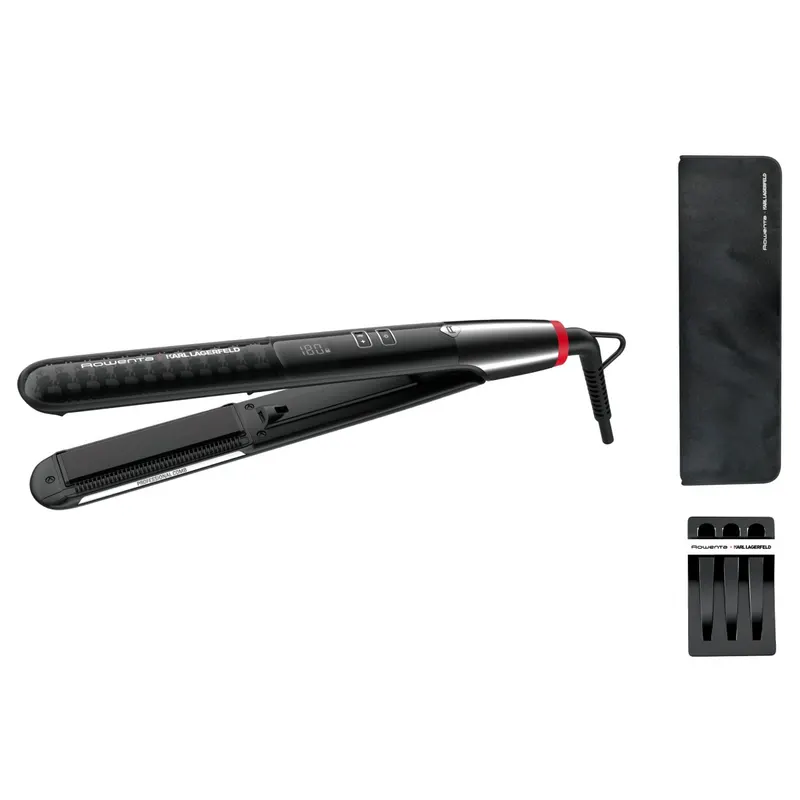 Placa de par Rowenta Karl Lagerfeld Pro Stylist SF467LF0, invelis Keratin Glow, temperatura variabila, ecran LCD, generator de ioni, oprire automata