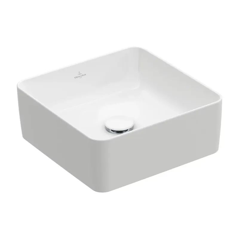 Lavoar baie pe blat patrat 38 cm, alb lucios, VilleroyBoch Collaro