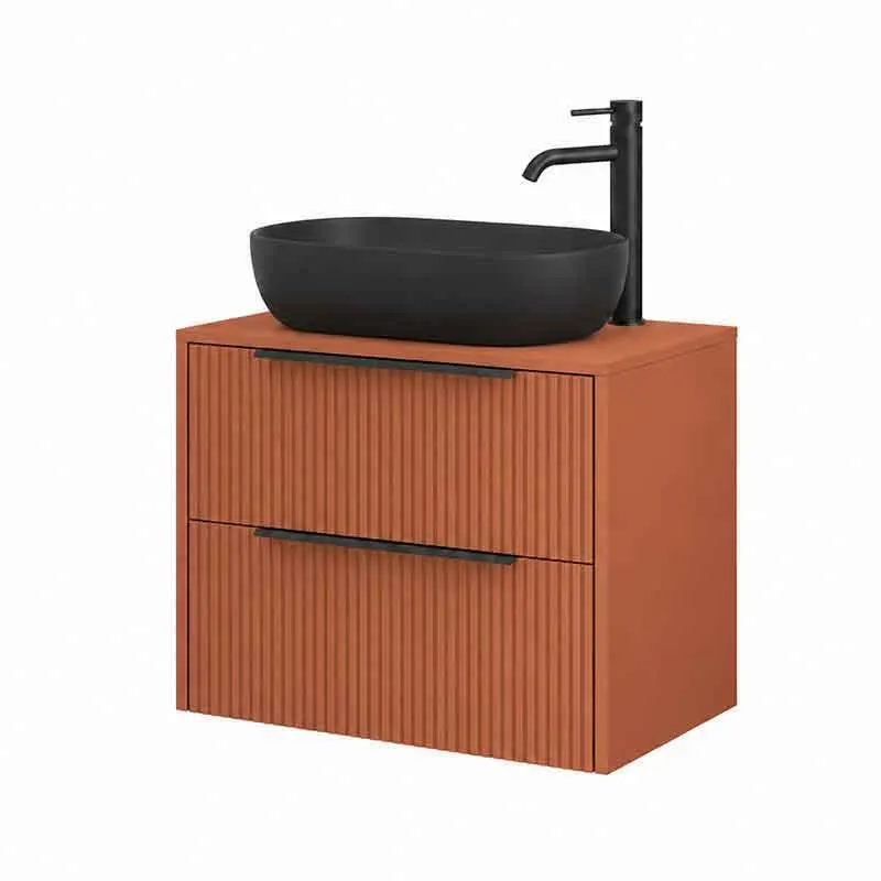 Mobilier lavoar pe blat Fluminia Istria 80, capac fix, front riflat, 2 sertare soft close, mattone