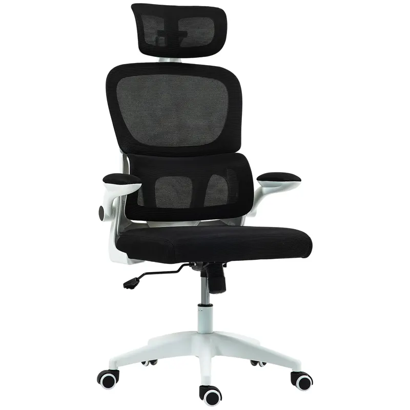 HOMCOM Scaun Birou cu Înălțime Reglabilă, Brațe Rabatabile și Tetieră, Scaun Ergonomic 62x61x112-120 cm, Negru