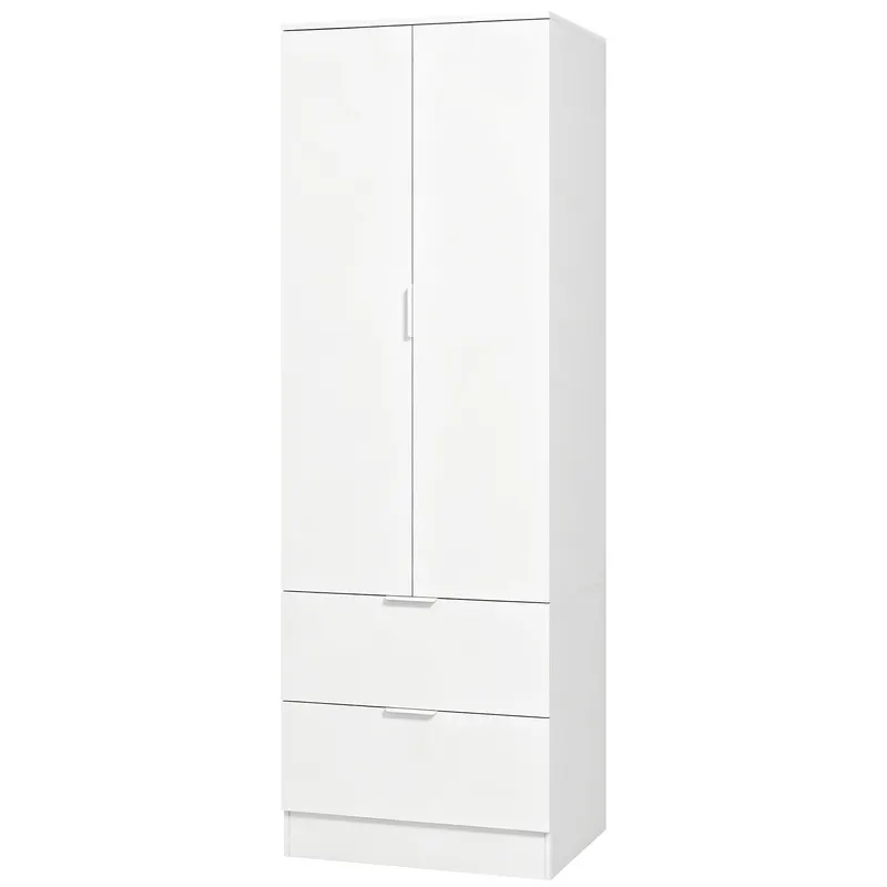 HOMCOM Dulap Dormitor cu 2 Sertare, 2 Uși cu Închidere Silențioasă și Bară de Suspendare, 60 x 47 x 180 cm, Alb