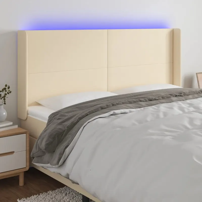 tablie de pat cu led, crem, 203x16x118/128 cm, textil