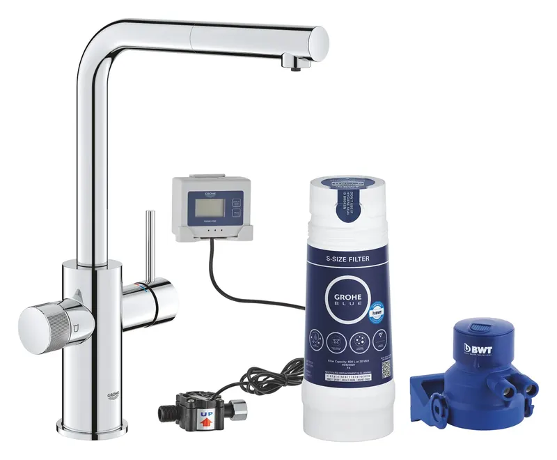 Baterie cu filtrare Grohe 30591000, bucatarie Blue Pure Minta, tip comanda dubla comanda, marime inalta, crom