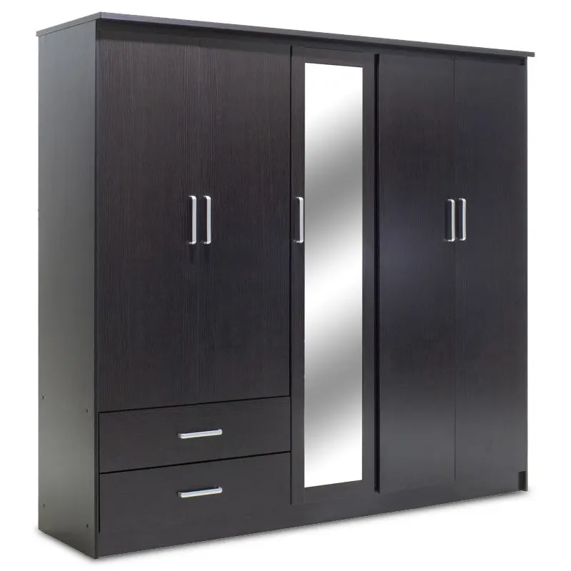 Dulap Olympus cu 5 usi si sertare cu oglinda, 198x57x183 cm - Nuc