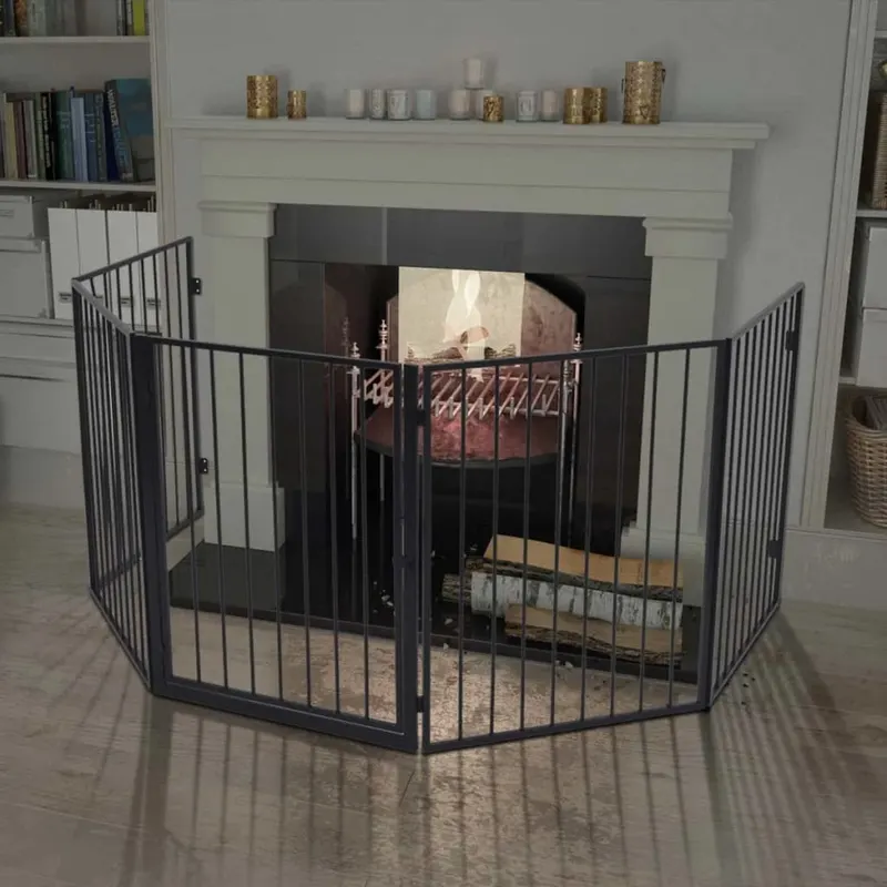 gard de protectie din otel pentru semineu, negru