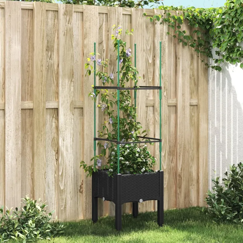 jardiniera de gradina cu spalier, negru, 40x40x142,5 cm, pp