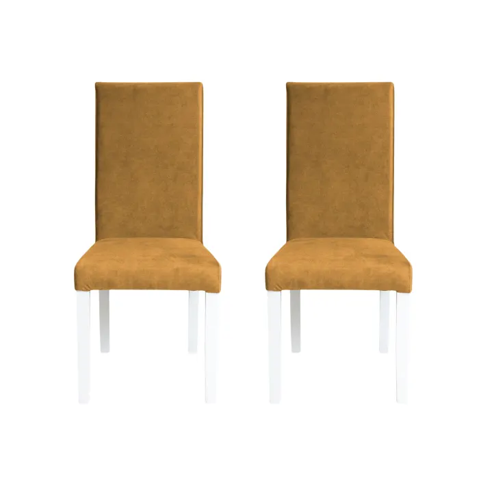 Set 2 scaune living TEO, picioare lemn alb, stofa z mustar, 46x60x98 cm