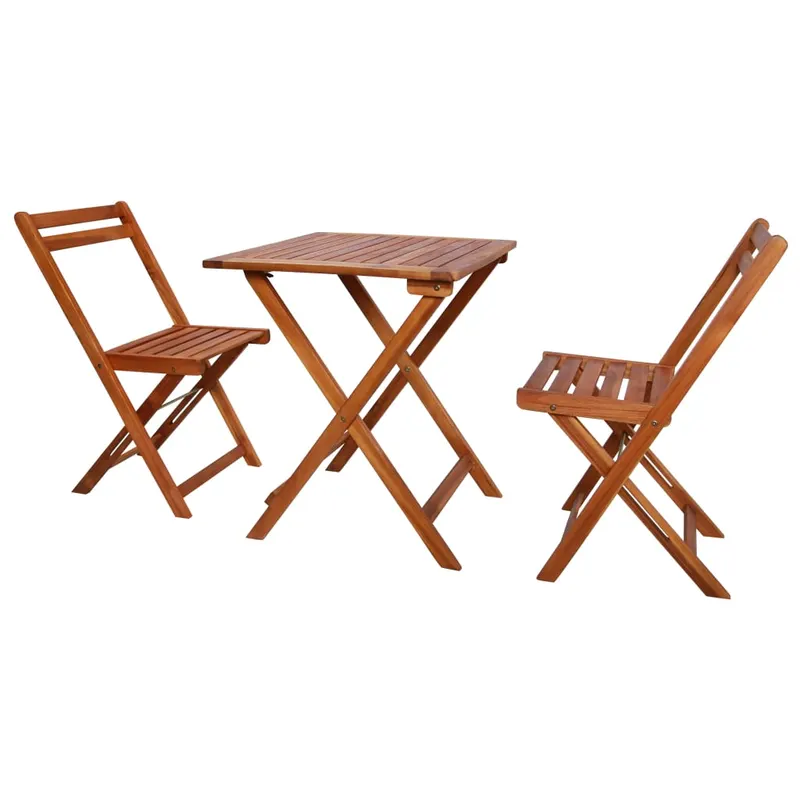 set mobilier bistro pliabil, 3 piese, lemn masiv de acacia