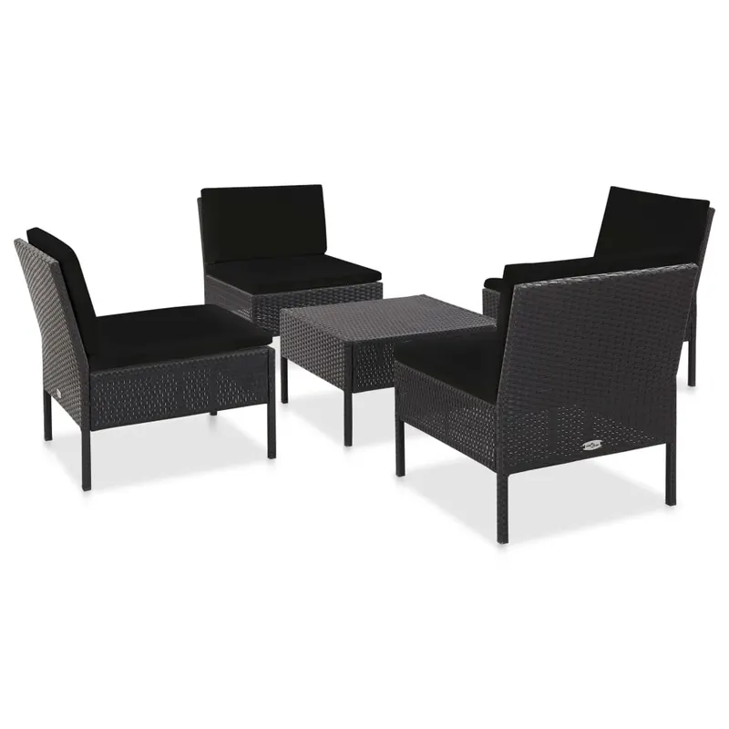 set mobilier de gradina cu perne, 5 piese, negru, poliratan