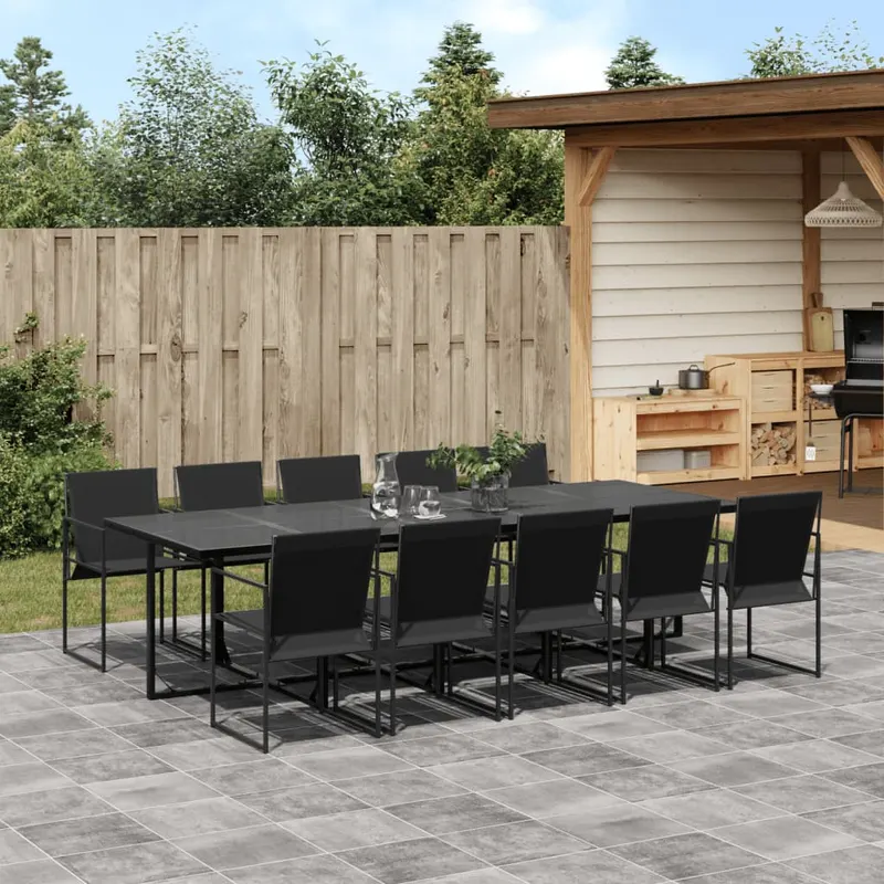 set mobilier de gradina, 11 piese, negru, textilena