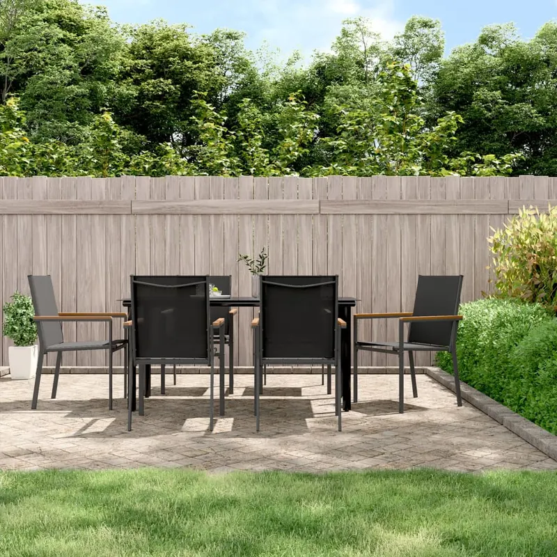 set mobilier de gradina, 7 piese, negru, textilena si otel