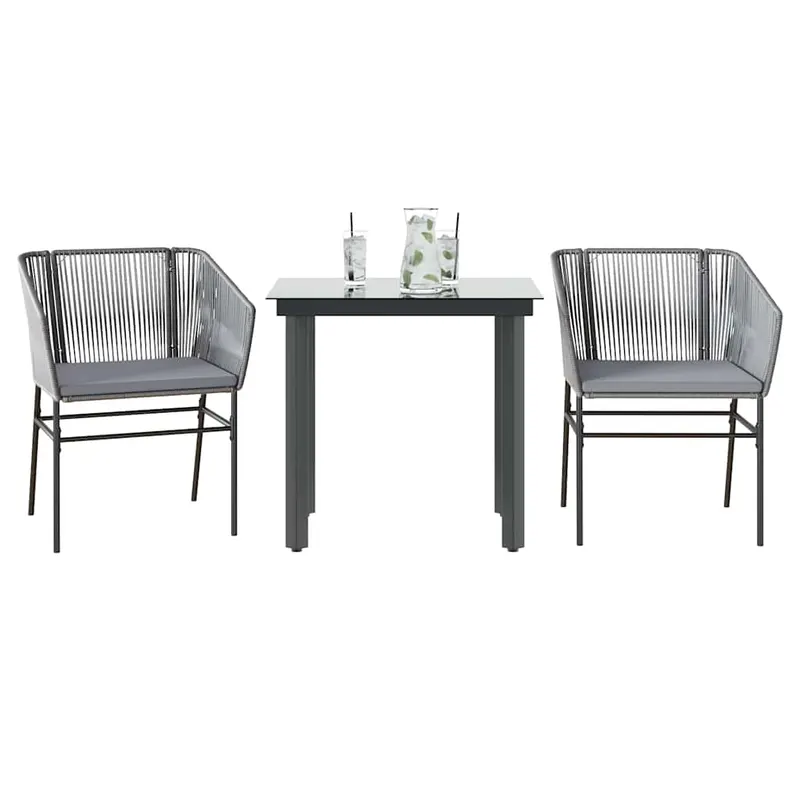 set de sufragerie de gradina 3 piese sticla poliratan gri