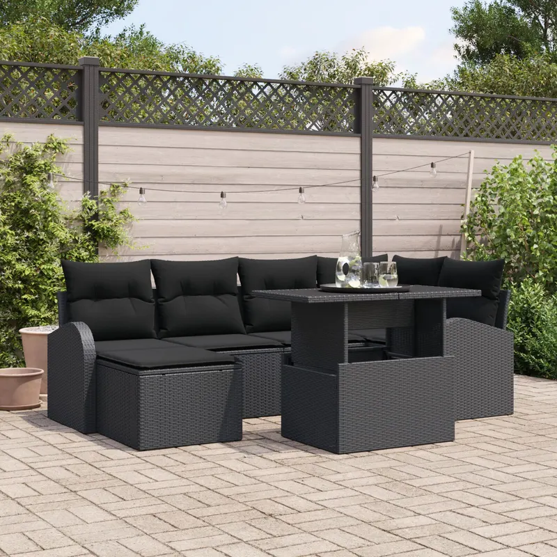 Set sofa pentru gradina cu pernute poliratan negru, sofa de gradina cu 2 locuri si spatiu de depozitare & pernute poliratan negru