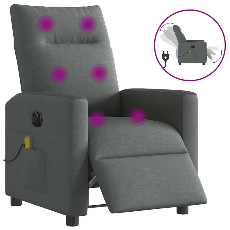 fotoliu electric de masaj rabatabil, gri inchis, textil
