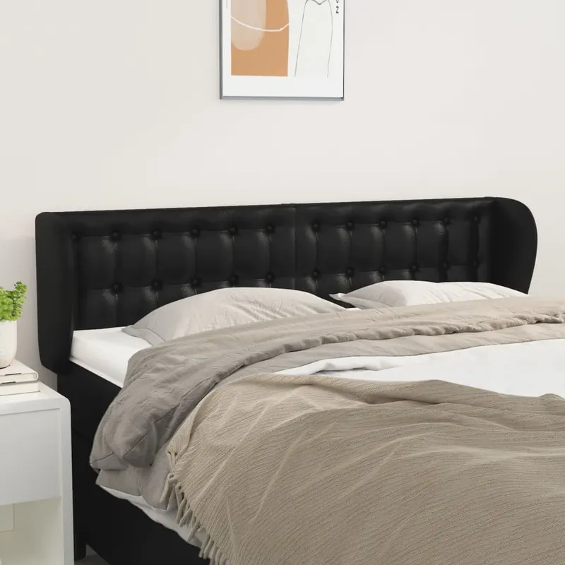 tablie de pat cu aripioare negru 147x23x78/88cm piele ecologica