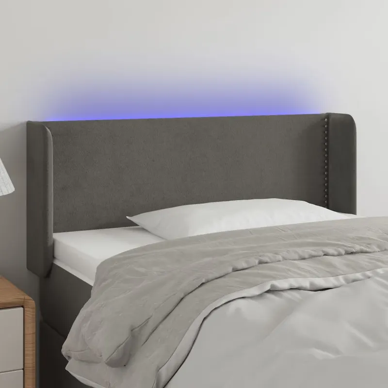 tablie de pat cu led, gri inchis, 103x16x78/88 cm, catifea