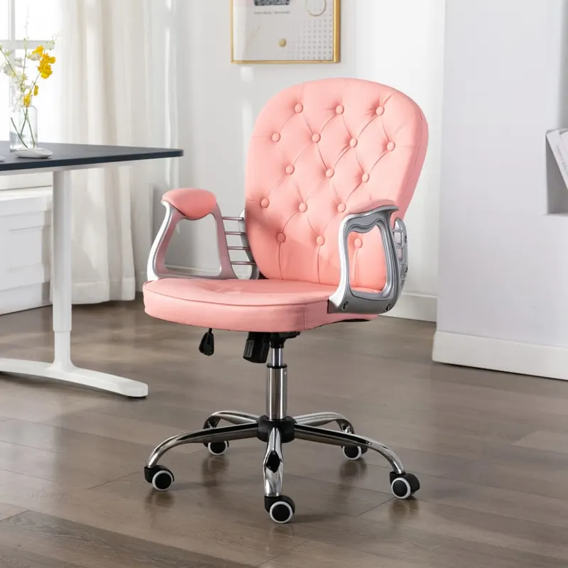 scaun de birou pivotant, roz, piele ecologica