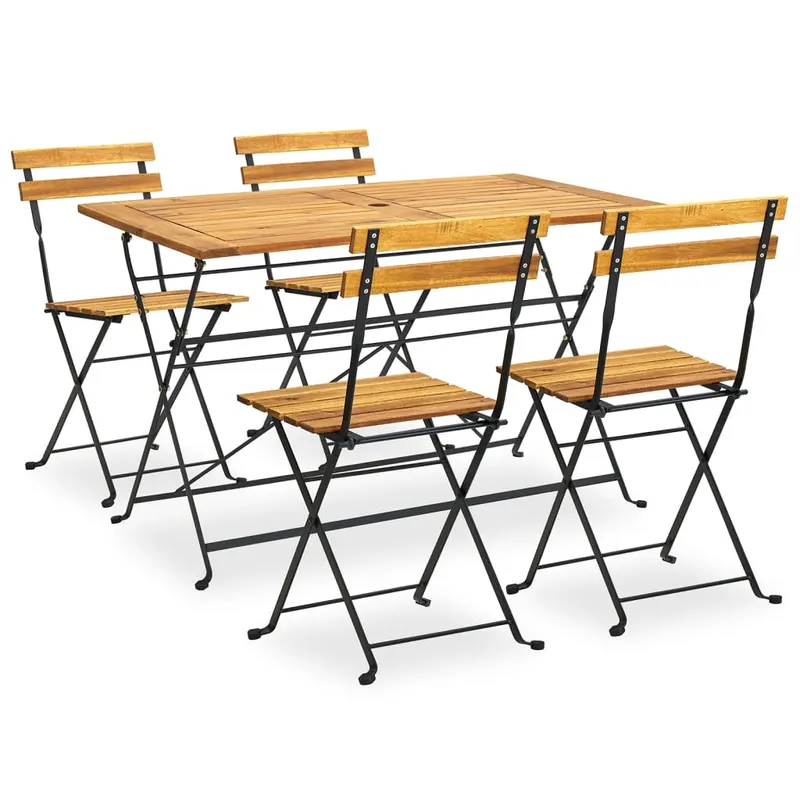 set mobilier de exterior pliabil, 5 piese, lemn masiv de acacia