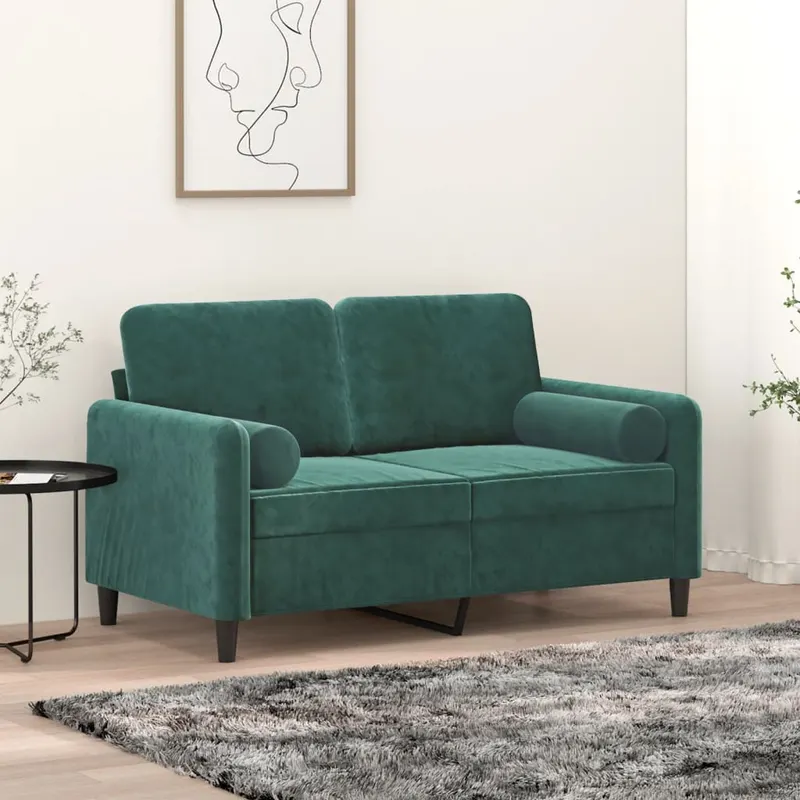 perne decorative, 2 buc., verde inchis, Ø15x50 cm, catifea