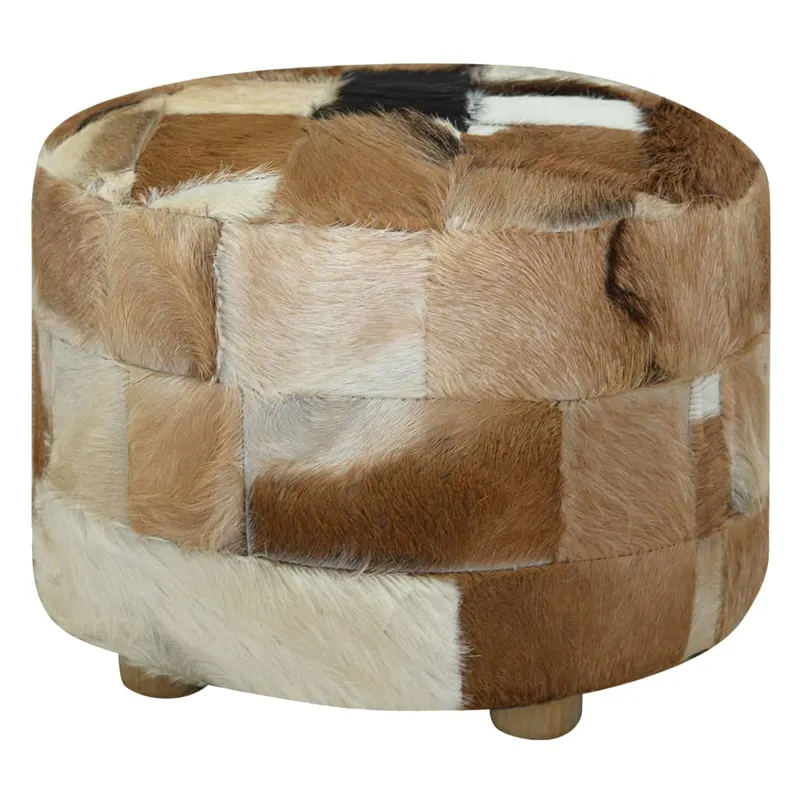 taburet din piele naturala, rotund, 50 x 50 x 45 cm