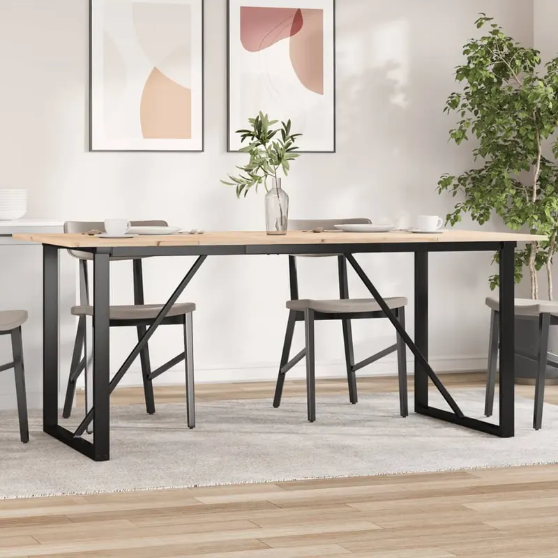 masa de bucatarie, cadru o, 180x90x75cm lemn masiv pin si fonta