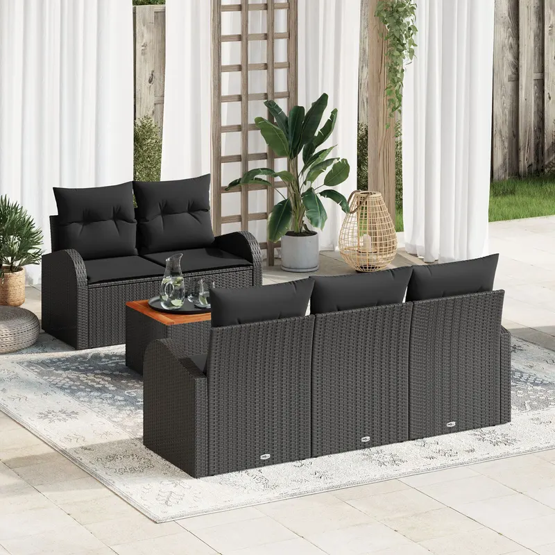 set de sofa pentru gradina 6 piese cu perne negru ratan poliester acacia