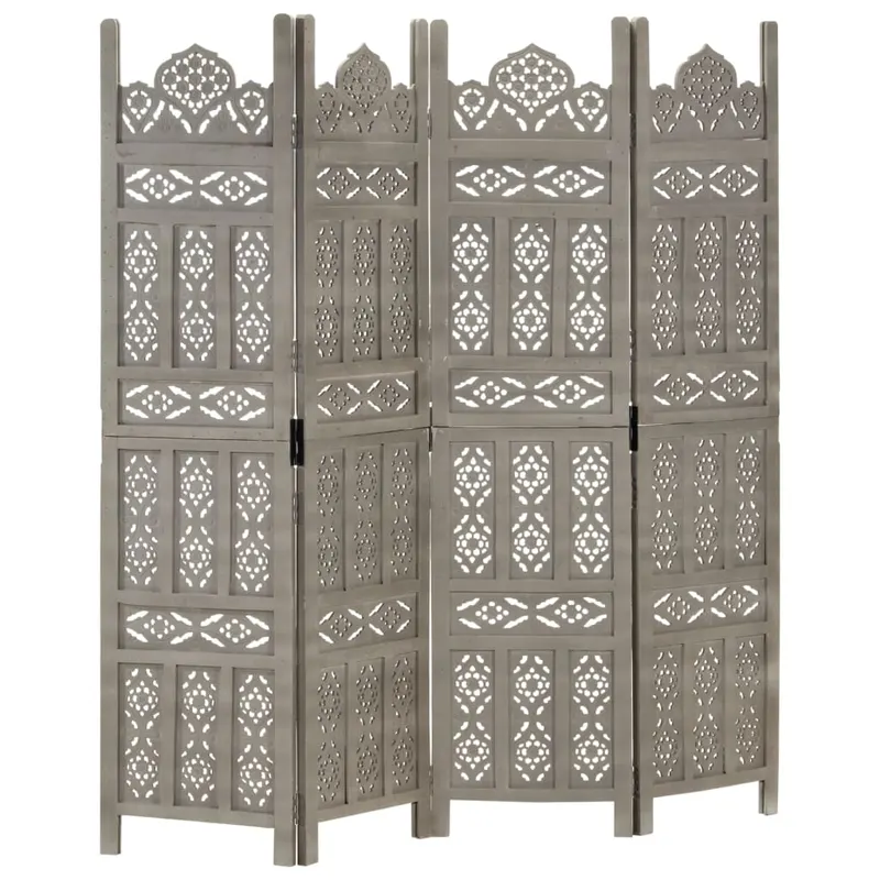 paravan camera sculptat manual 4 panouri gri 160x165 cm mango