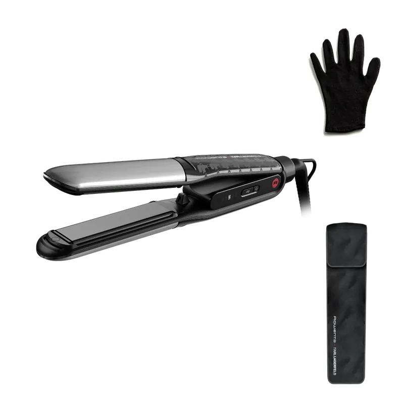 Placa de par Rowenta Karl Lagerfeld Thermostyle SF712LE0, invelis ceramic, tehnologie cu ioni, 5 trepte de temperatura, functie boost, oprire