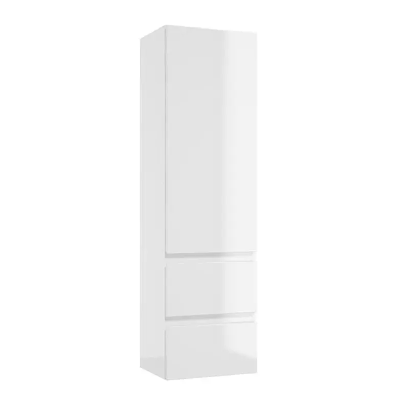 Dulap baie suspendat alb lucios, 140 cm, cu o usa reversibila si doua sertare, Defra Como