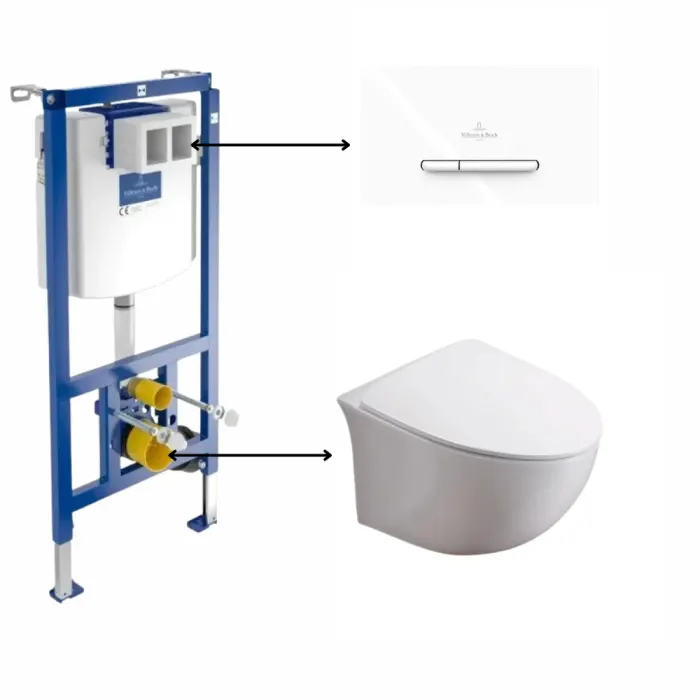 Set vas wc rimless suspendat, Alice cu rezervor incastrat si clapeta de actionare dual-flush, alba, ViConnect VilleroyBoch