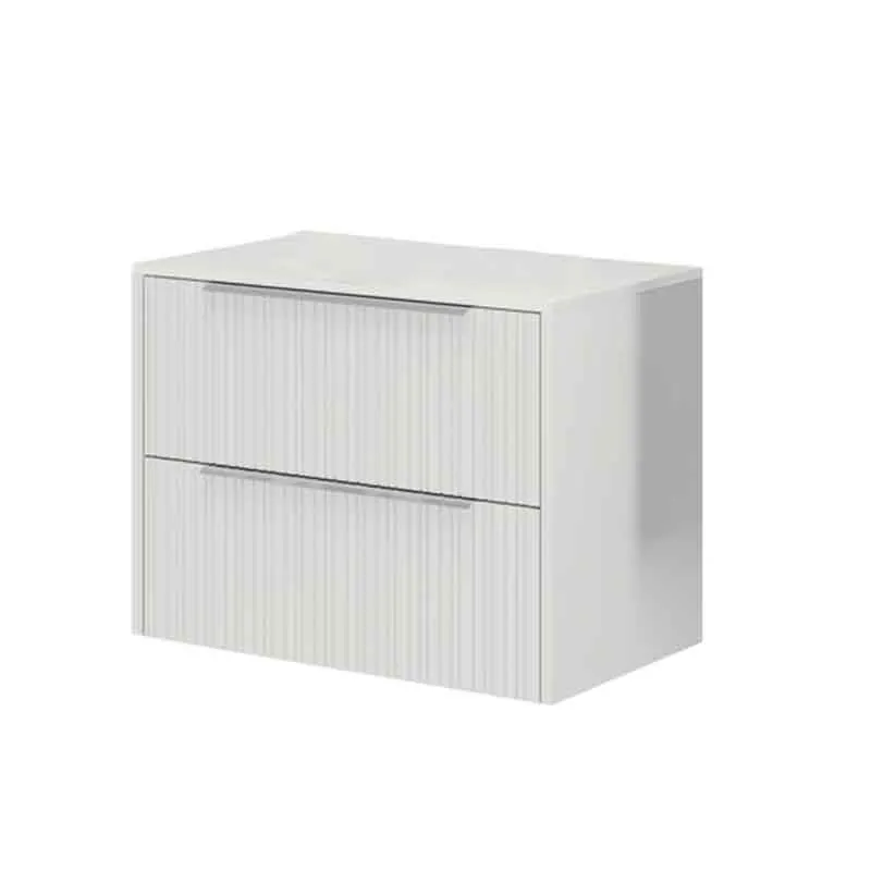 Mobilier lavoar Fluminia Istria 80, front riflat, lavoar incastrat, 2 sertare soft close, alb mat