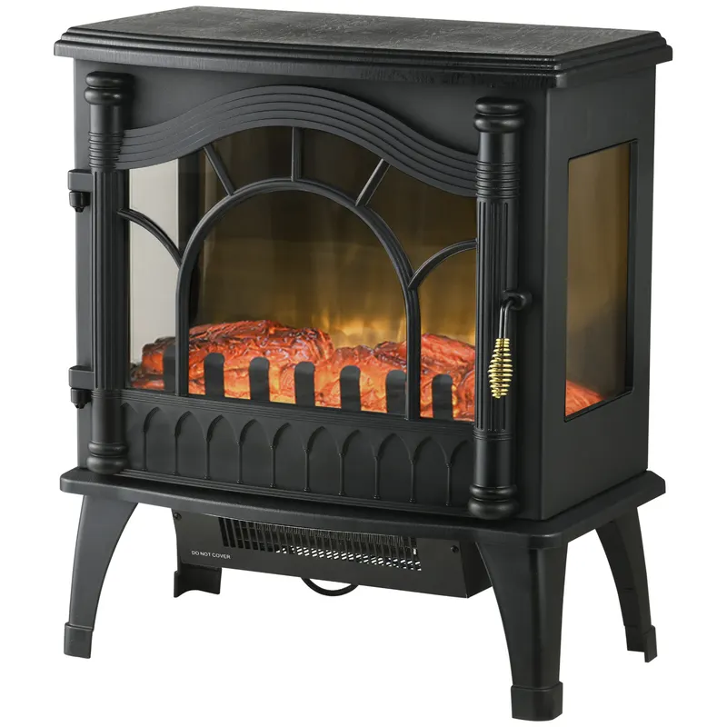 HOMCOM Șemineu Electric 1000W/2000W cu Temperatură Reglabilă Protecție la Supraincălzire 55x31x58 cm Negru