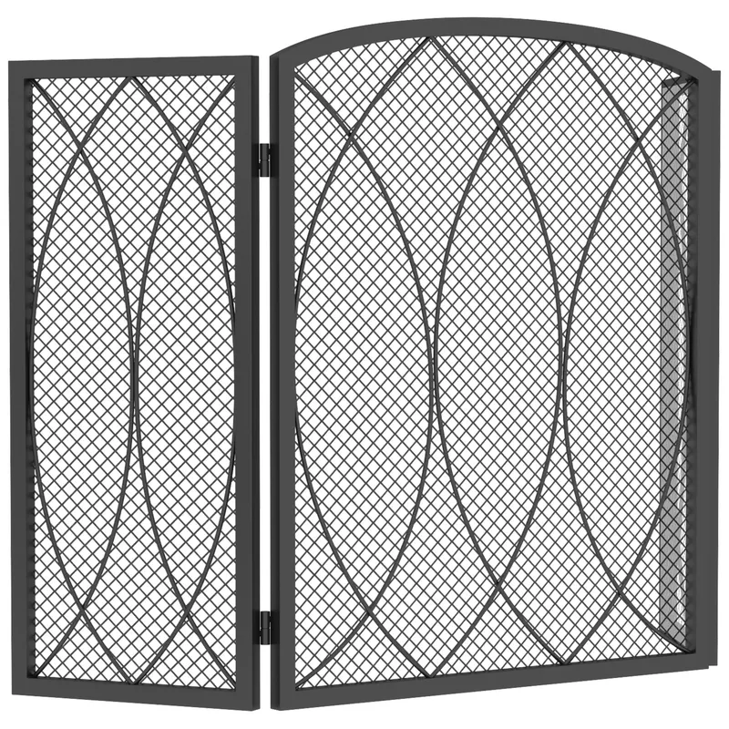 HOMCOM Grilaj metalic geometric pliabil 3 piese, protecție rezistentă la căldură pentru șemineu, Negru