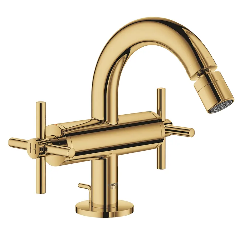 Baterie bideu Atrio Grohe 24027GL3, 3 8 , 167 mm, dubla comanda, ventil cu tija, lucios, auriu