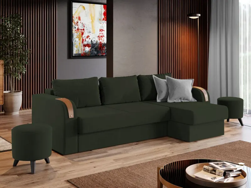 Pachet Mobila Coltar Morelia Verde + Masa Grand Stejar Auriu + 4 Scaune Grand Maro — imaginea 2