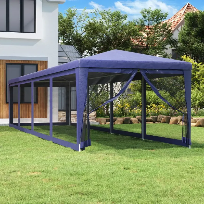 cort de petrecere cu 10 pereti din plasa, albastru, 3x12 m hdpe