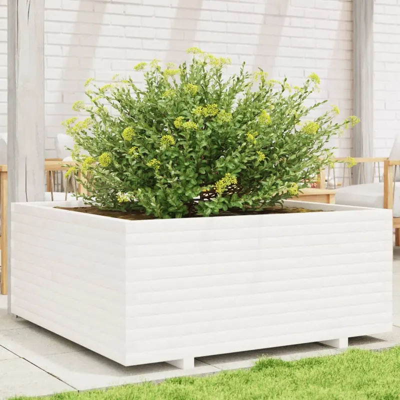jardiniera de gradina, alb, 110x110x49,5 cm, lemn masiv de pin
