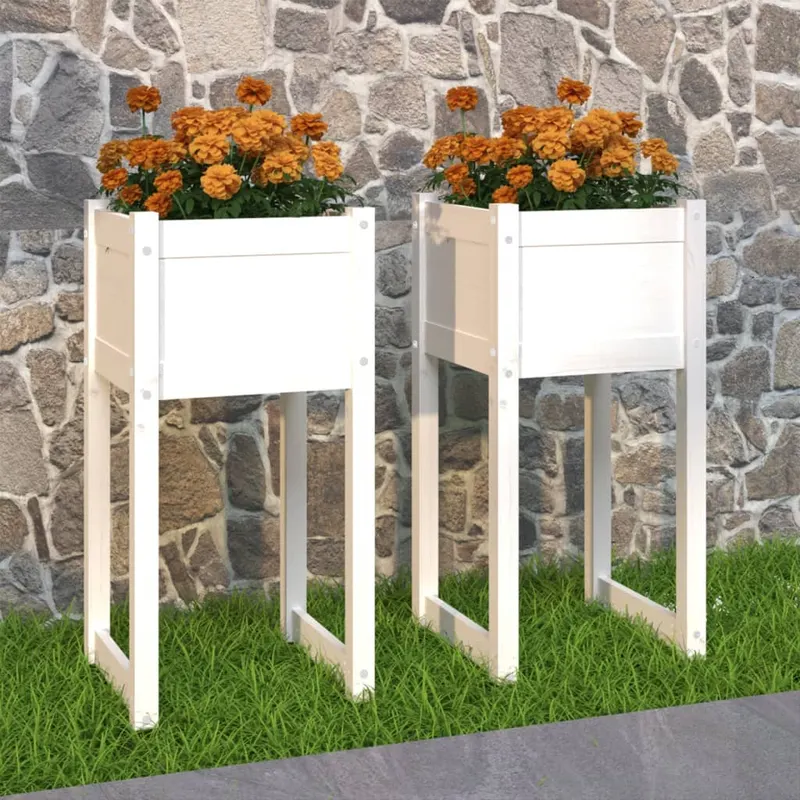 jardiniere, 2 buc., alb, 40x40x81 cm, lemn masiv de pin