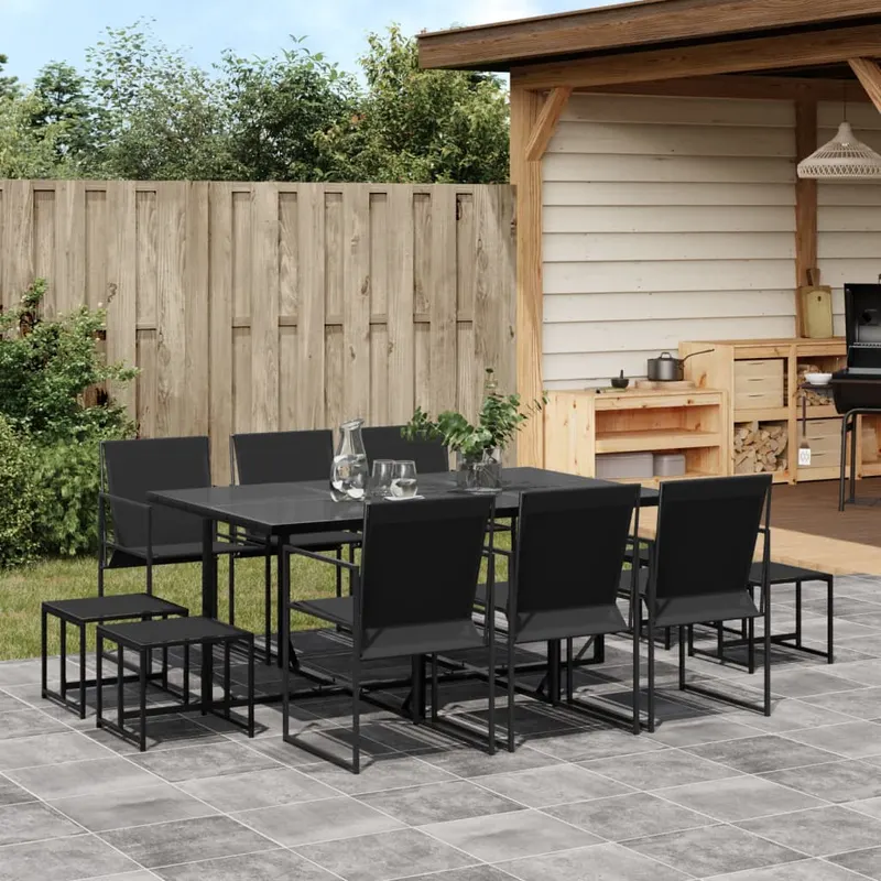set mobilier de gradina, 11 piese, negru, textilena